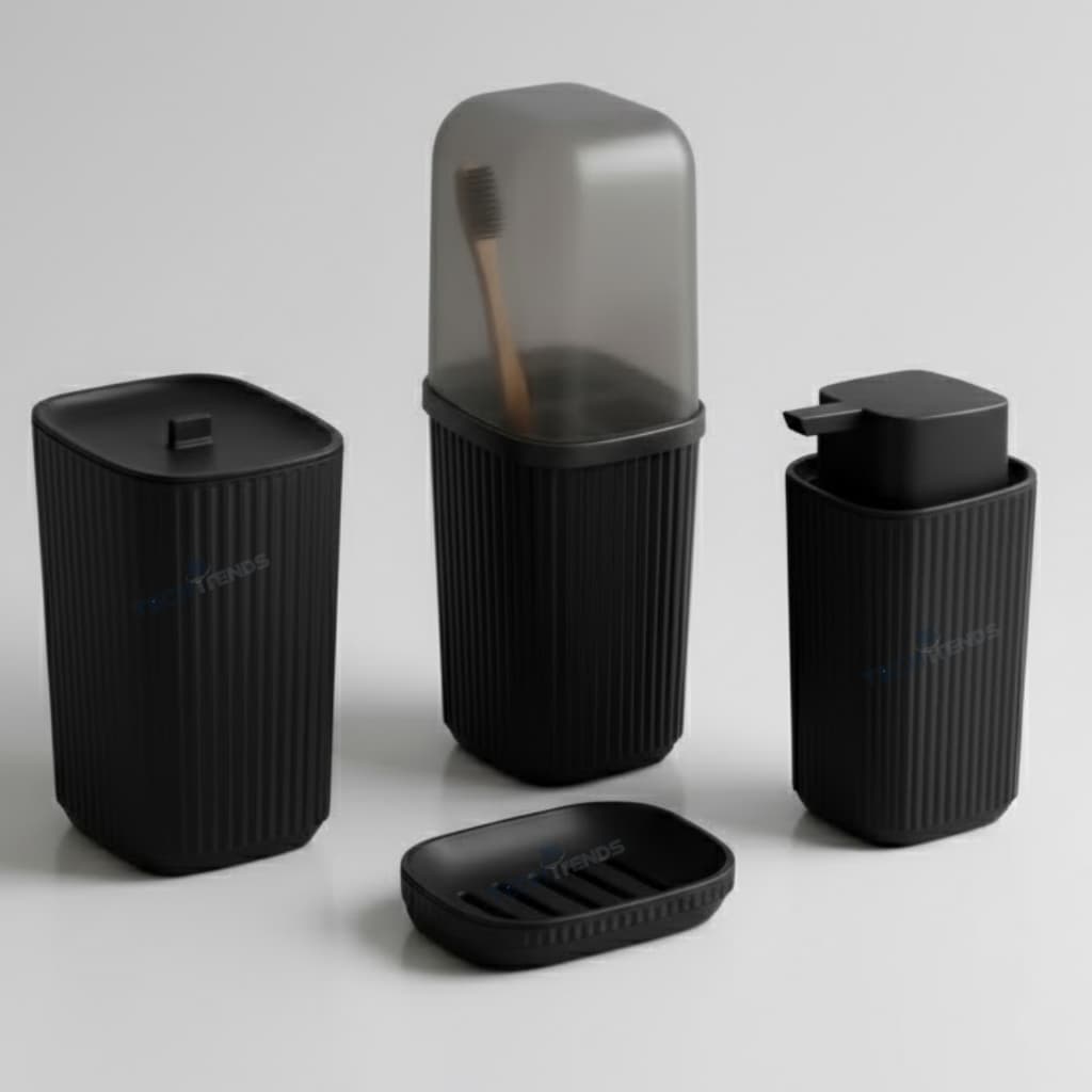 Kit Lavabo Banheiro Completo 4 Acessórios Dispense Sabonete, Porta Escova, Saboneteira,Porta algodão