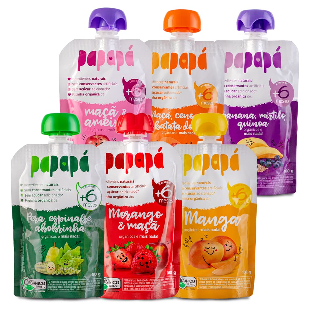 Kit papinhas frutas papapá com 6 unidades - sabor unico ou sortido