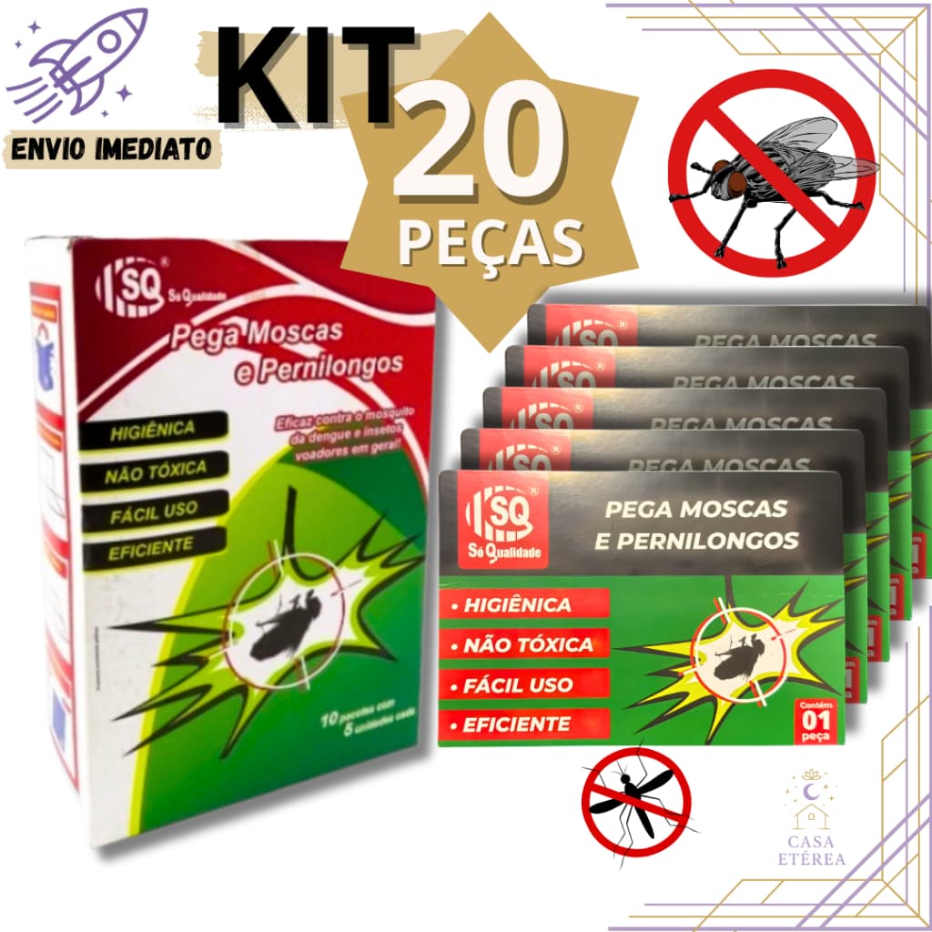 Kit 20 Armadilha Anti Mosca Mosquito Pernilongo Cola Inseticida para Controle de Insetos em Casa e Estabelecimentos