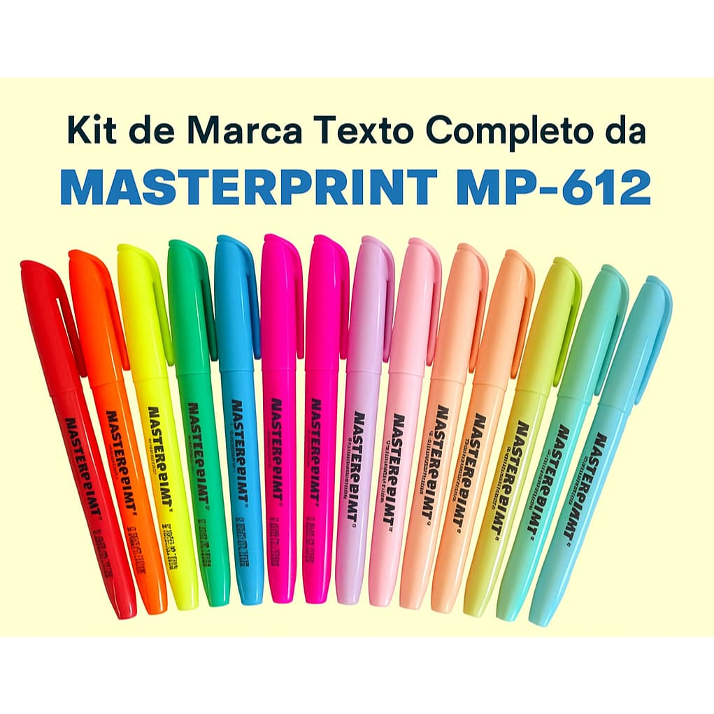 Kit Marca Texto Masterprint MP-612 Completo– 12 Cores (06 Neon + 06 Pastel)