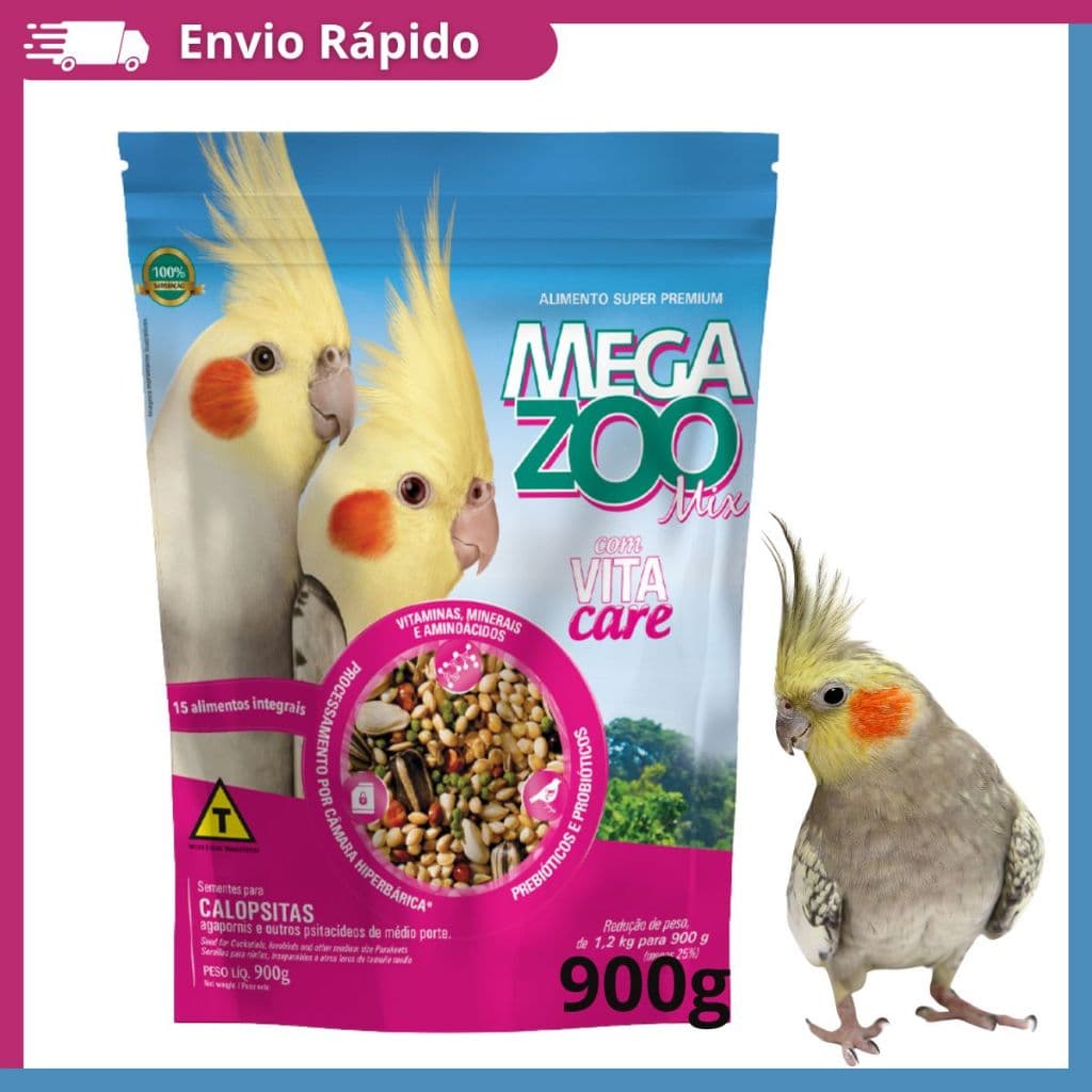 Ração Megazoo Mix 900g Calopsitas Agapornis Ring Necks Maritacas Alimento Suplementar