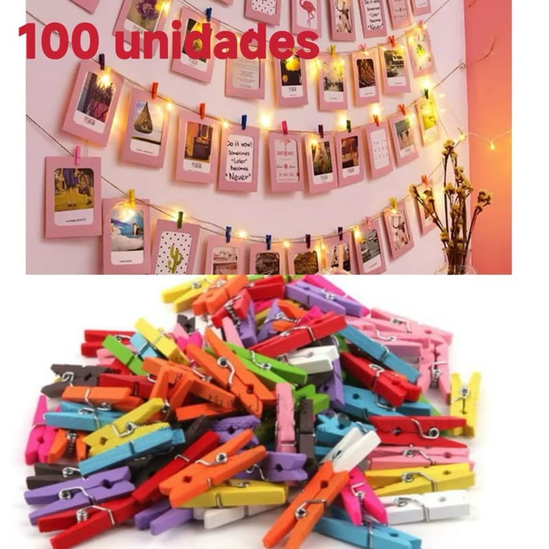 KIT 100 peças Mini Prendedores Pregador Madeira Coloridos Decorativo Lembrancinhas