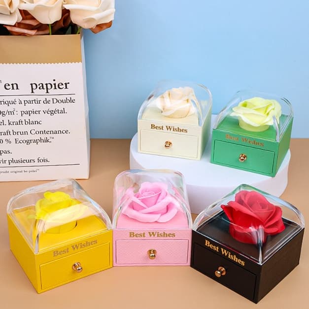 Caixa de presente luxuosa com rosas eternas, cor de macaron, adequada para colares, anéis, caixa de armazenamento de joi