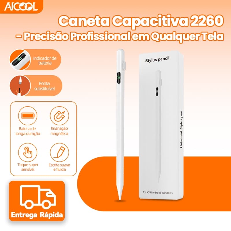 AICOOL Caneta Touch Screen | Bateria Recarregável | Indicador de Carga | Ponta Substituível