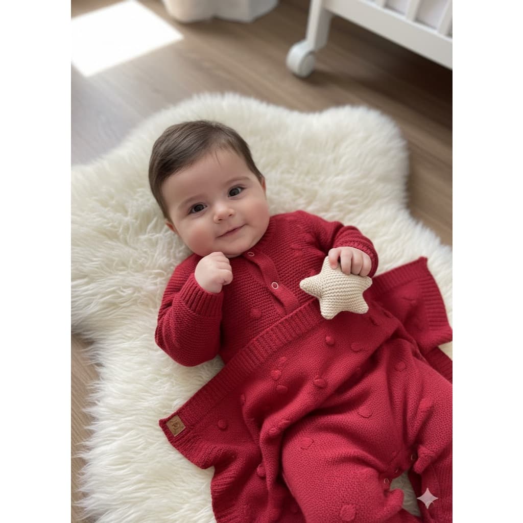 Kit Macacão Manta Cobertor Saìda Maternidade Tricot Bolinhas Menino Menina Bebê Tricô RN Infantil