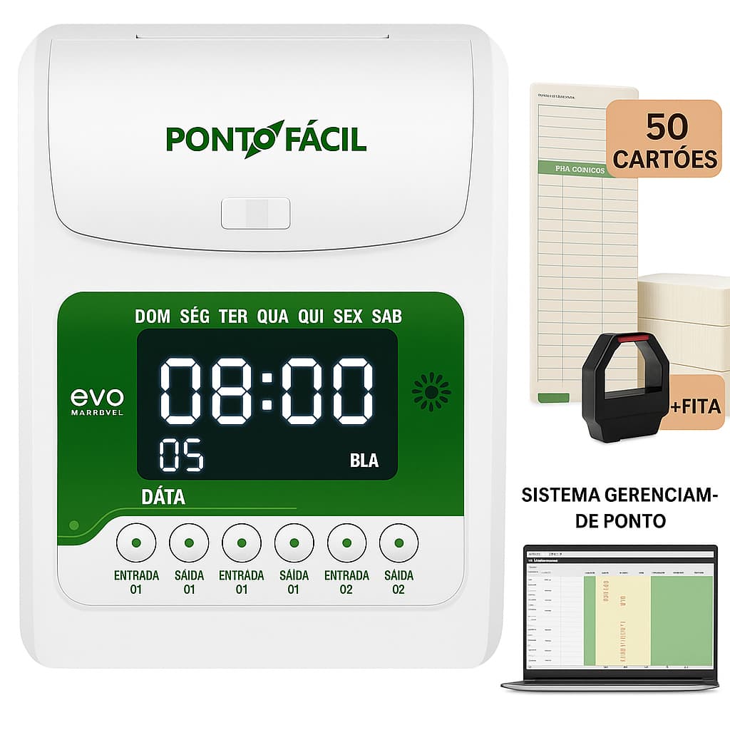 Kit Relogio De Ponto Digital Fortaleza Evo Ponto Facil + Sirene