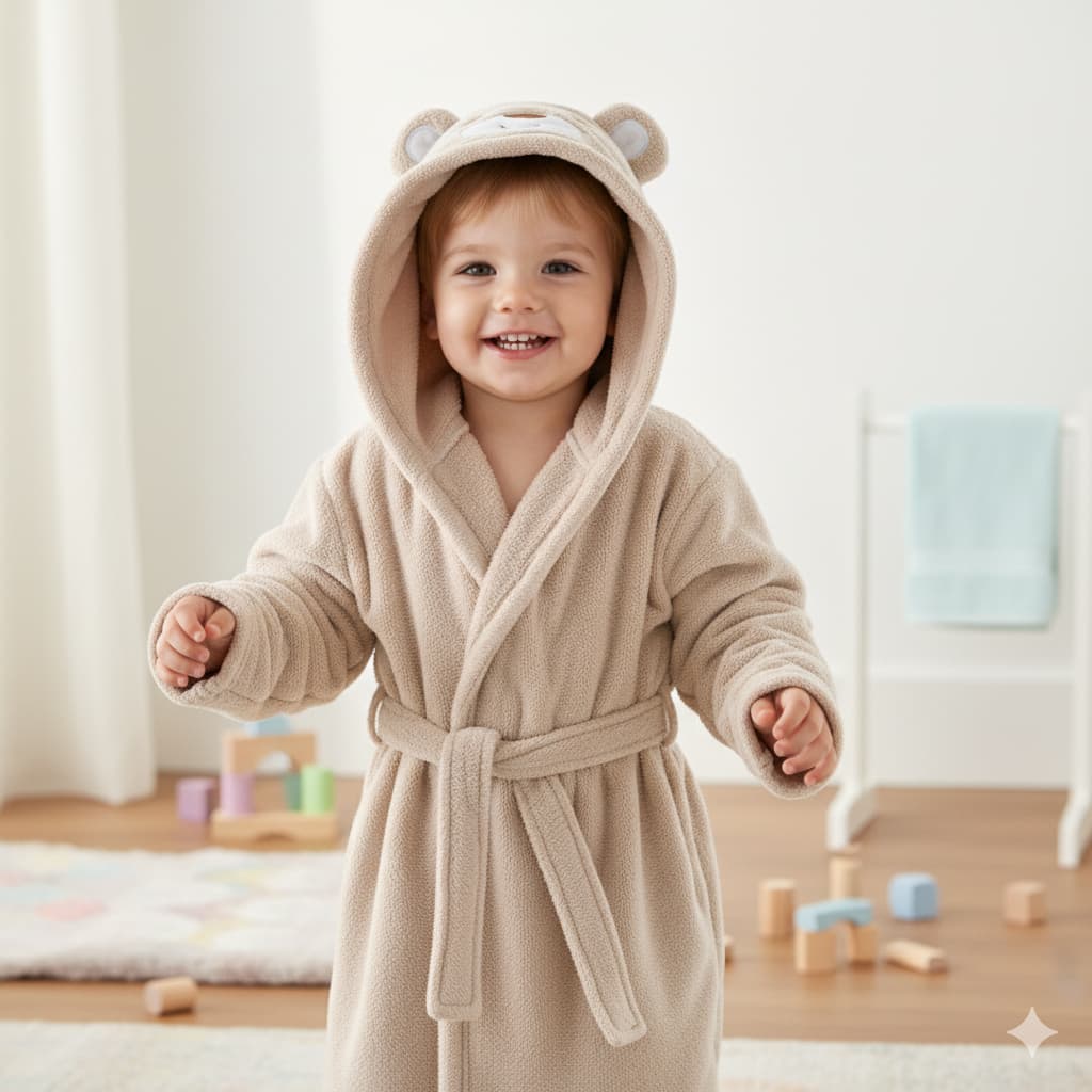 ✨【Novidades】Roupão Infantil Quentinho Com Capuz e Cinto Tecido Plush Antialérgico Menina Menino