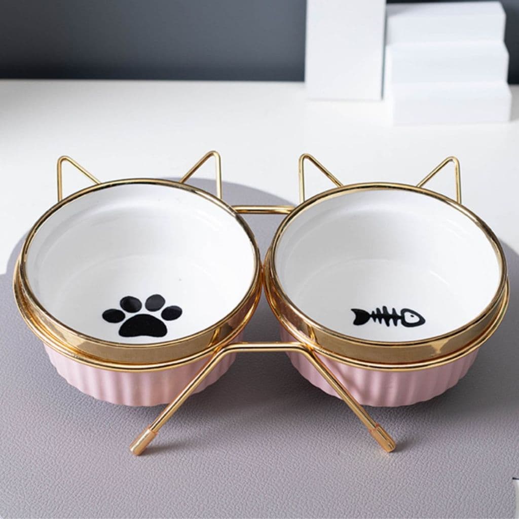 Comedouro  Bebedouro duplo elevado ceramica Caes Gatos Pets persa