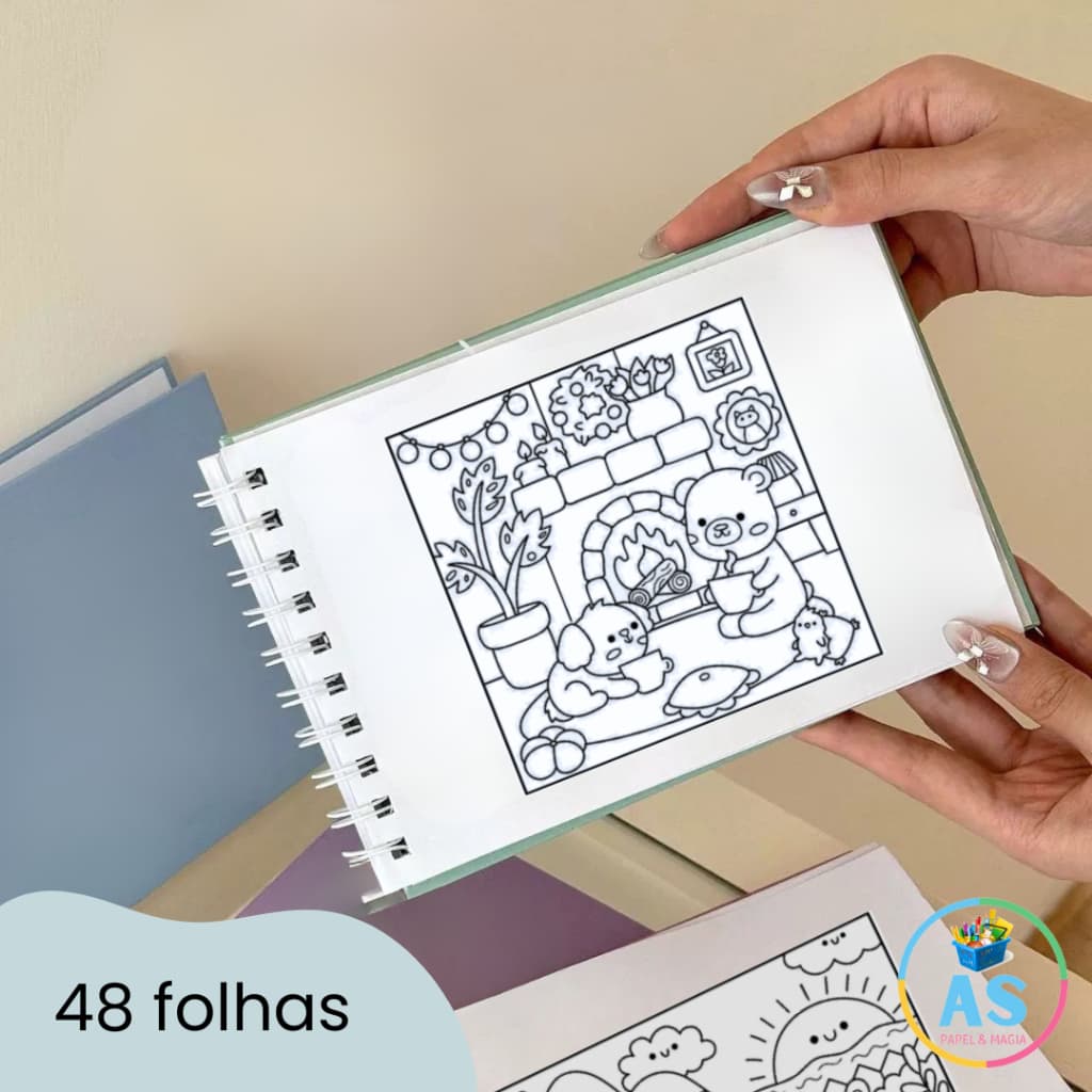 Livro de Colorir Capa Dura De 48 Folhas Com Acetato