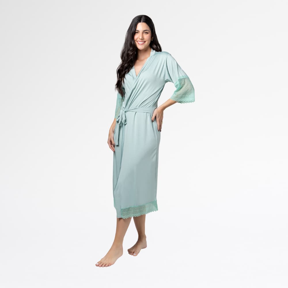 Robe LONGO de Noiva Luxo em Renda Feminino Roupao Luxo Robe Maternidade