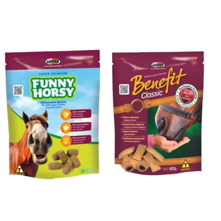 Kit 2 Pacotes Biscoito Petisco Cavalo Funny Horsy e Benefit Nutrição Supra