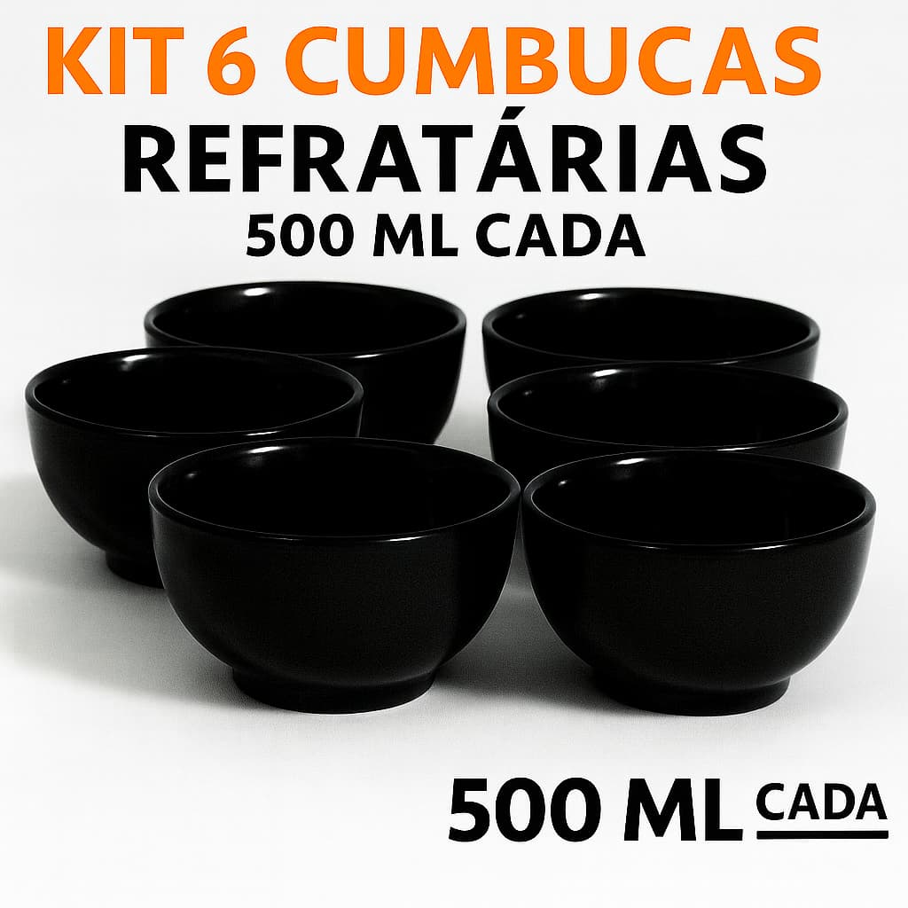 6 Bowl cumbuca tigela 500ml Porcelana Preta Caldo V. restaurante feijoada sopa açai comida japonesa