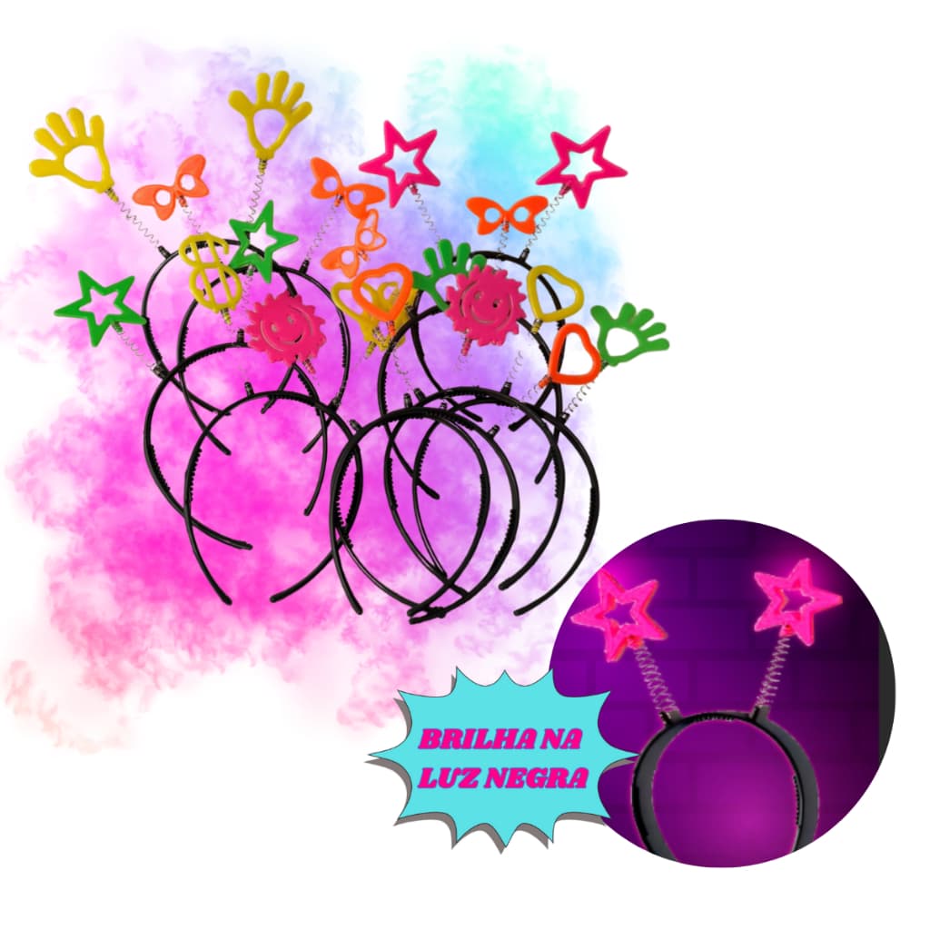 Kit 50un Tiara Neon Balada Aniversário Festa Casamento Diversão  Colorido
