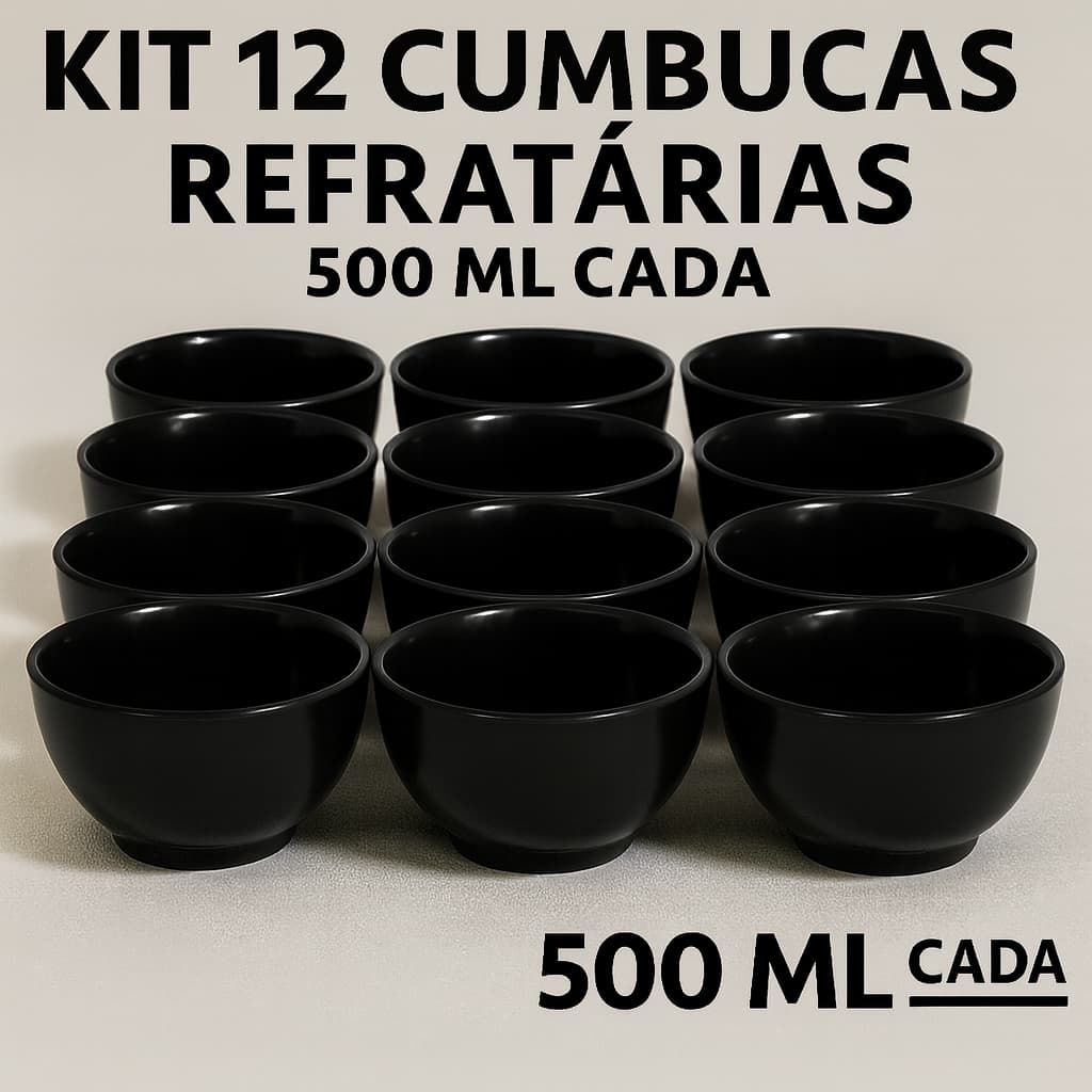 12 Bowl cumbuca tigela 500ml Porcelana Preta Caldo V. restaurante feijoada sopa açai comida japonesa