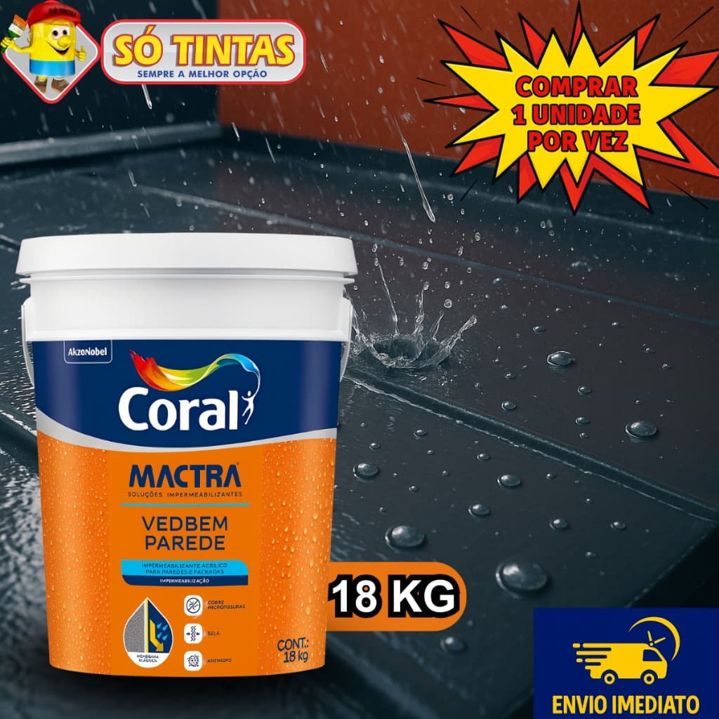 Tinta Borracha Liquida Impermeabilizante Emborrachada Coral Mactra 18kg Veda Telha, Parede Aderência