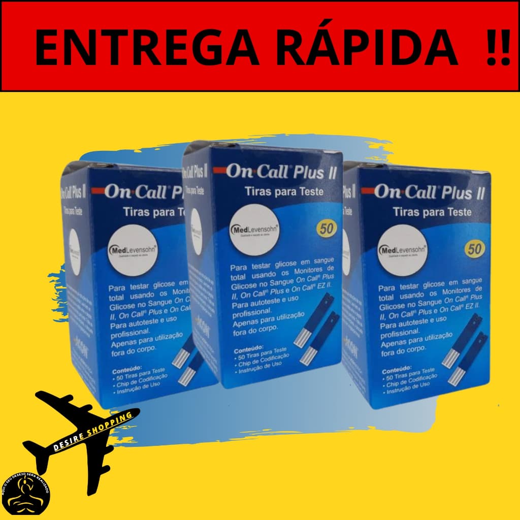 150 Tiras De Glicemia Para Medir Glicose Oncall plus II- 3 CX/50 Fitas - Tiras Reagentes