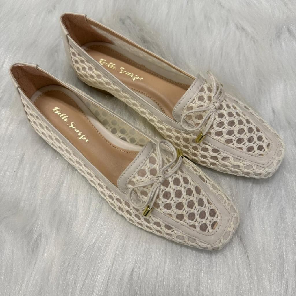 Mocassim Feminino Sandália Casual Bico Quadrado Renda Elegante Confort Laço