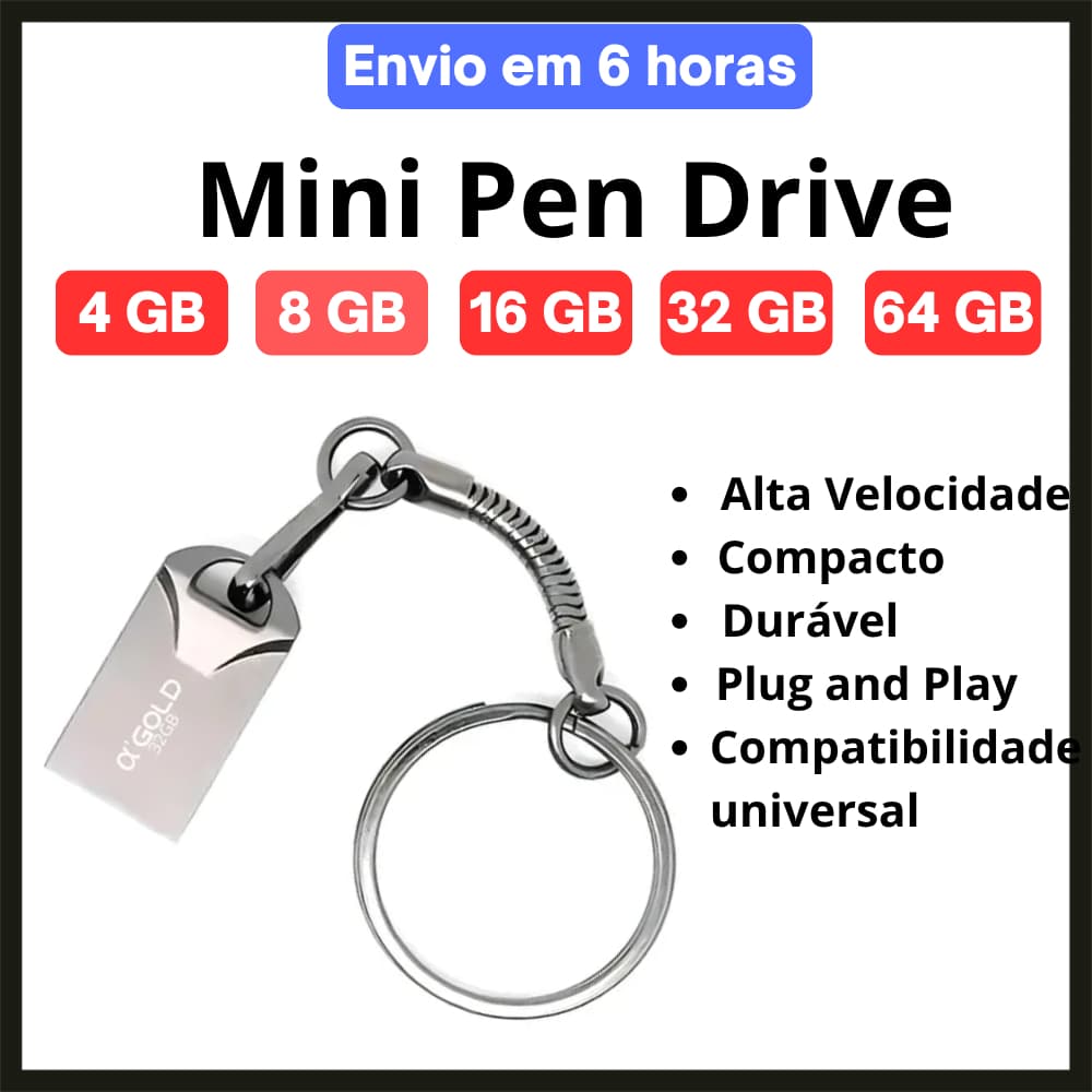 Pen drive Chaveiro Metal Mini 4GB / 8 GB/ 16GB/ 32GB/ 64GB AGOLD
