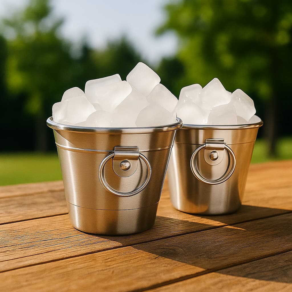 Mini Balde Gelo Alumínio Escovado ou Polido com Duas Alças 500ml p/ Decoração Bebidas Festas