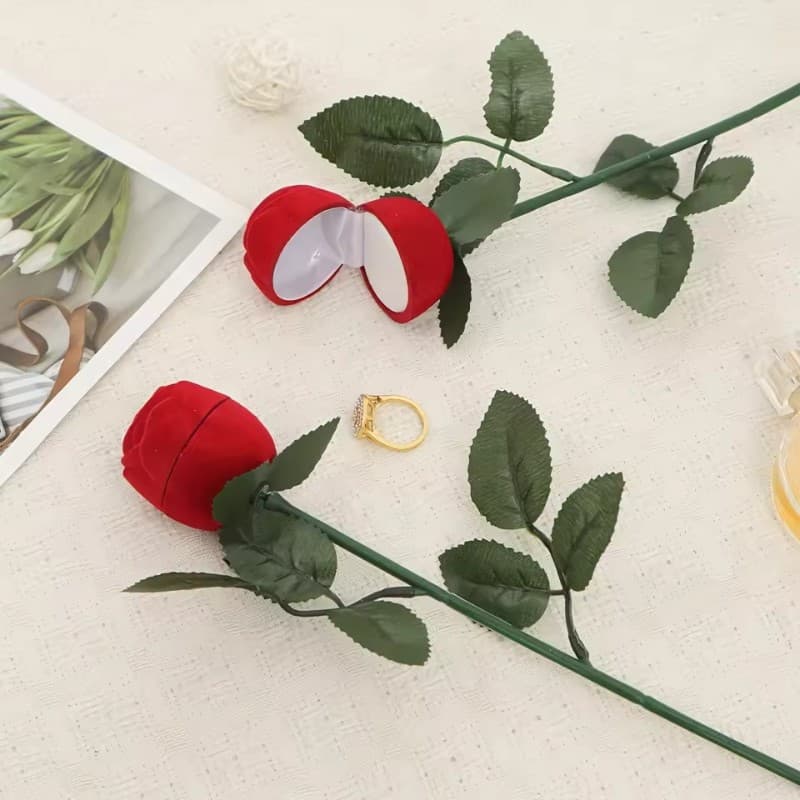 Caixa de anel de rosa simulada, caixa de joias para o dia dos namorados, adereços para proposta, presente de aniversário
