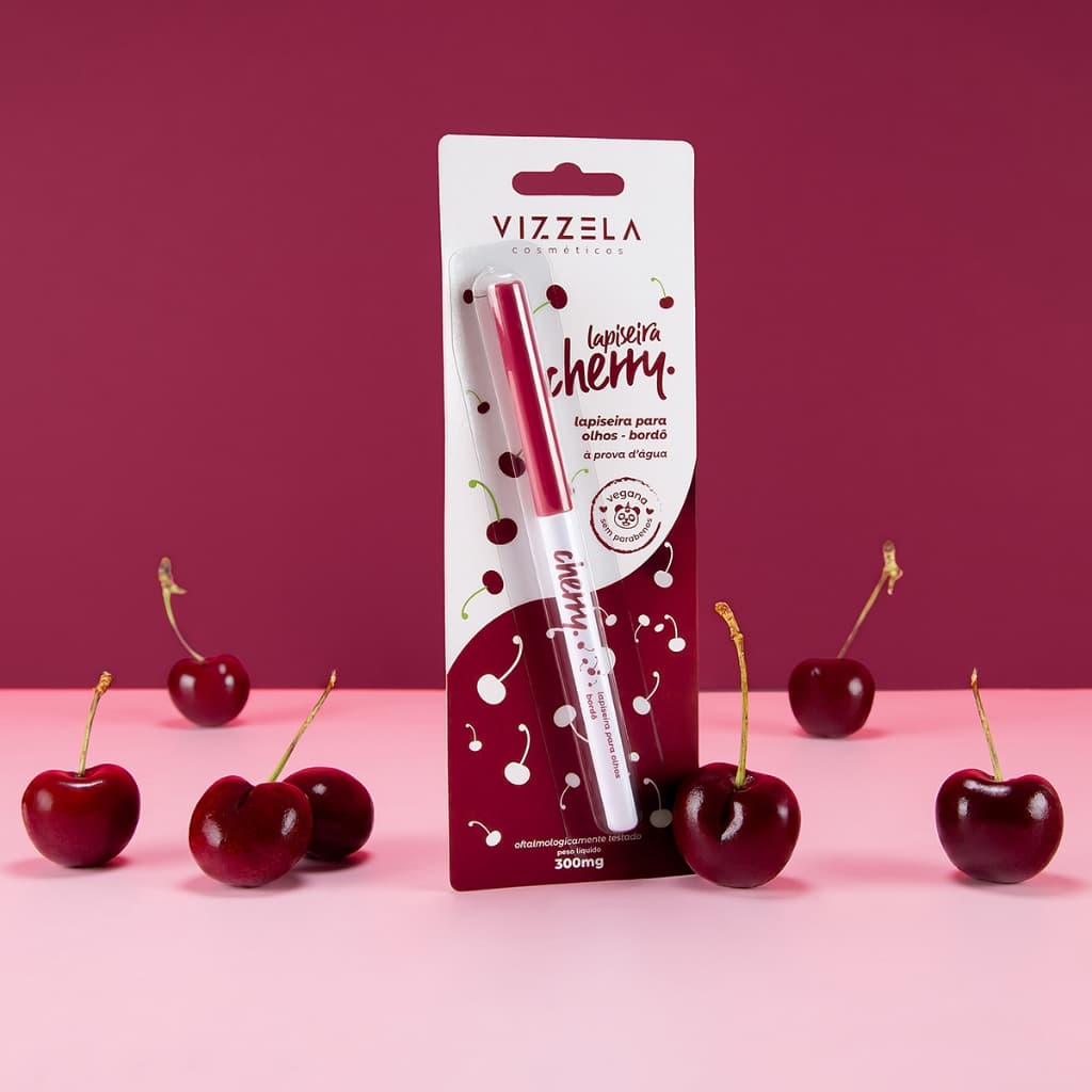 Lapiseira Delineador Olhos Cherry Bordô Retrátil À Prova D'Água Vegano Original Vizzela