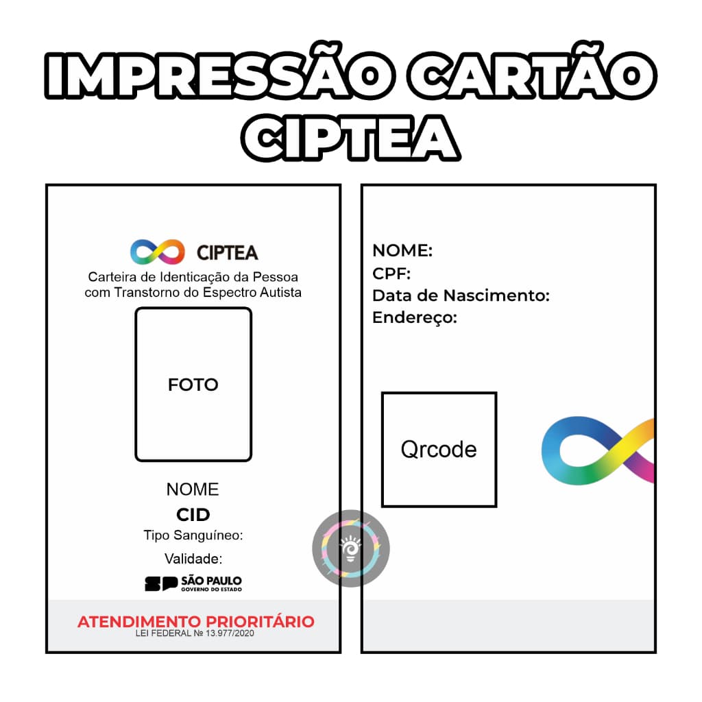 Cartão CIPTEA Impresso no PVC Cordão Doenças Ocultas Girassol Porta Crachá Azul e Amarelo