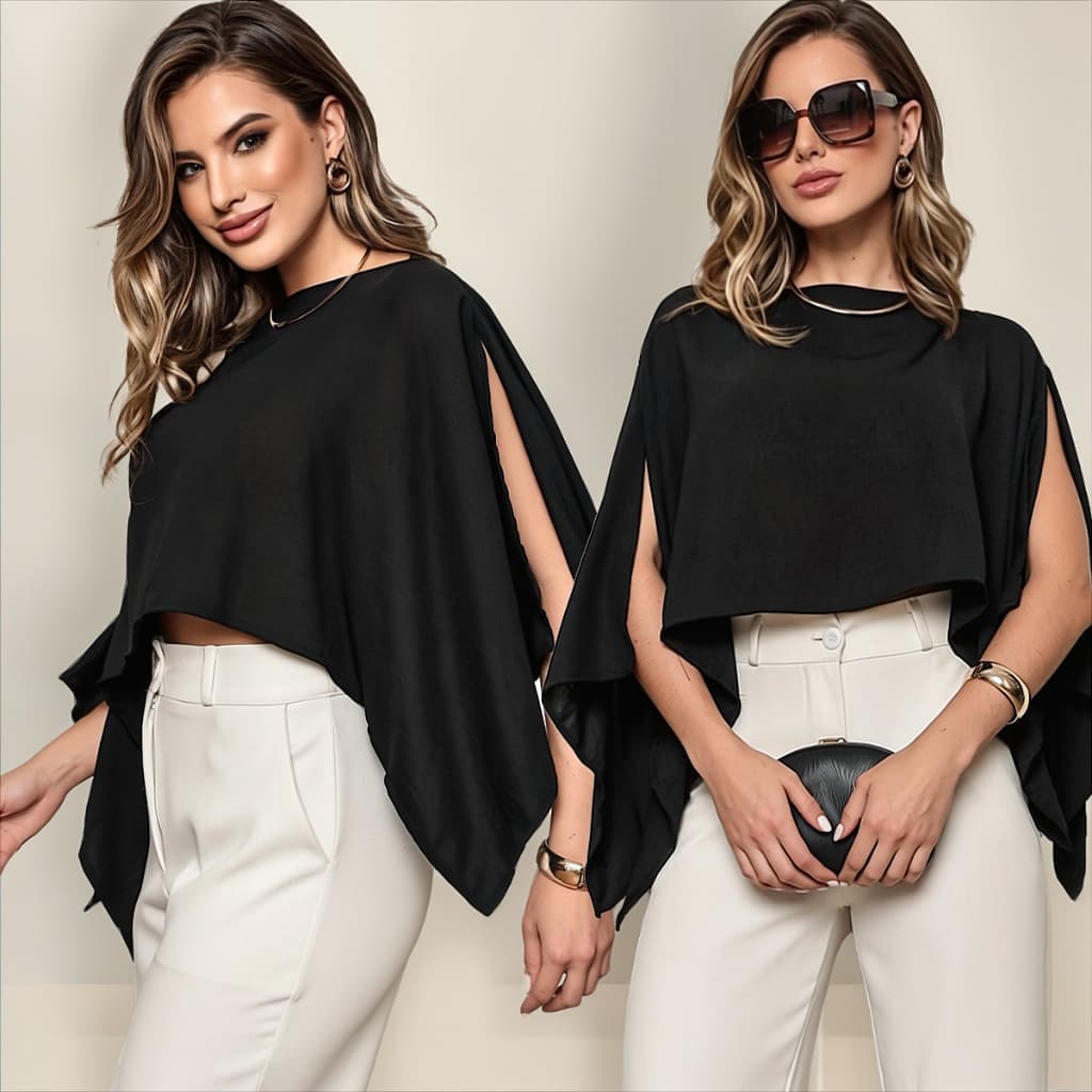 Blusa Cropped Bata Capa Multiformas Estilo Boho E Top Faixa Morcego Assimétrica Moda Casual Elegante