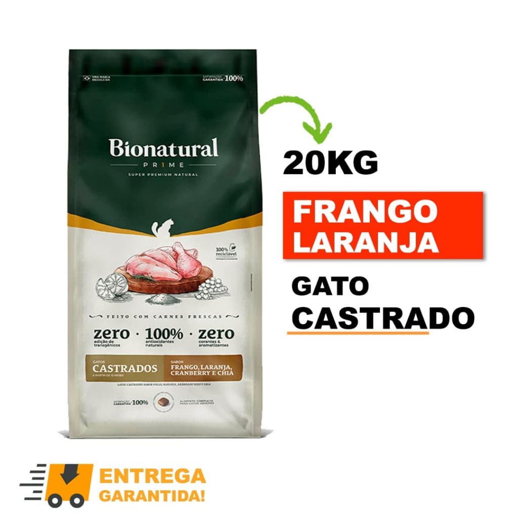 Ração Bionatural  Super Premium Gatos Castrados 20kg Frango Envio Imediato