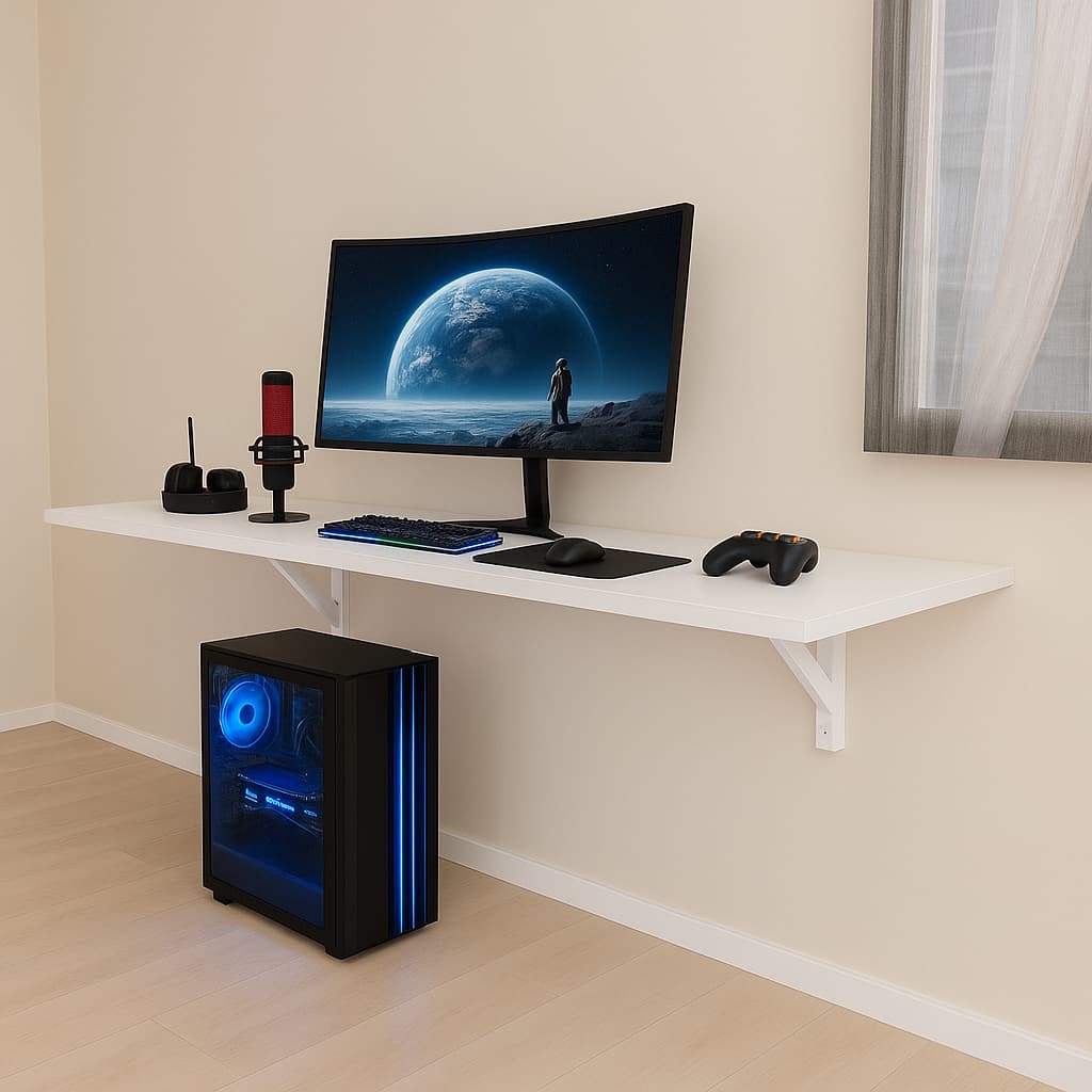 Mesa Suspensa Em Mdf Branco Estudos Home Office Computador