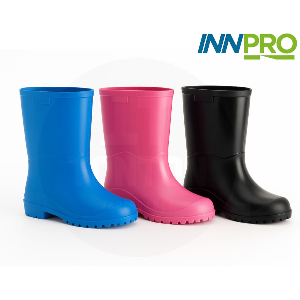 Bota Galocha Infantil Innpro Azul Rosa e Preto Impermeável Botinha Kids Menino e Menina