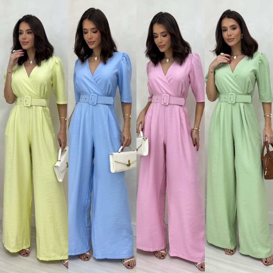 MACACÃO FEMININO COM CINTO  MANGA 3/4  NO  TECIDO SENSORIAL MARRANT