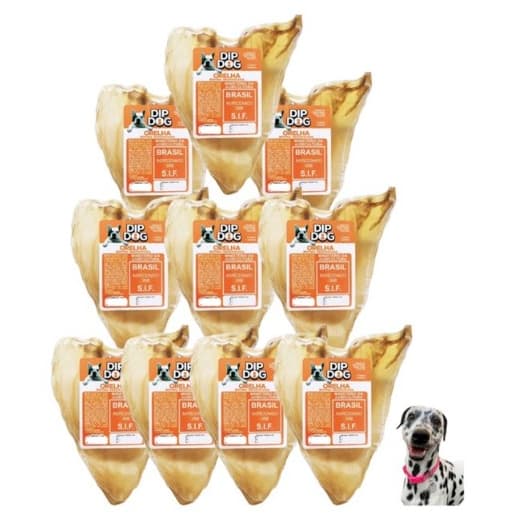 Orelha Bovina Desidratada Mordedor Pet Natural Kit 10 Unidades Petisco