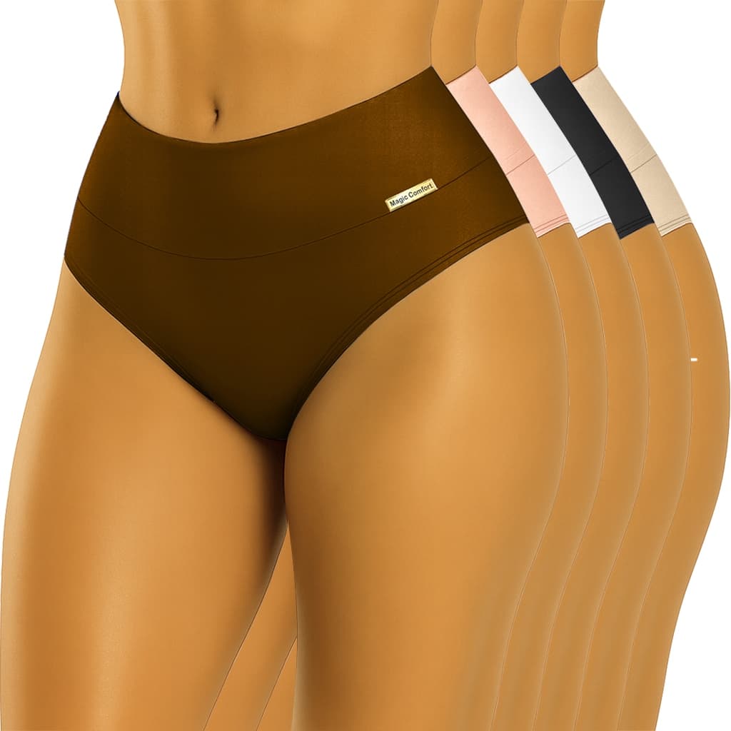 5 Calcinha Cós Alto Feminina Modeladora Cós Duplo Microfibra Confortável Promoção Magic Confecção