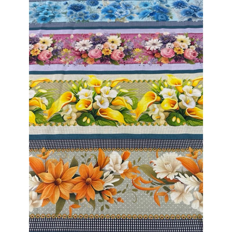 Tecido Tricoline Barrado Digital Flores Copo de Leite – Pano de Prato, Patchwork, Costura Criativa 100% Alg 55cm x 1,50m