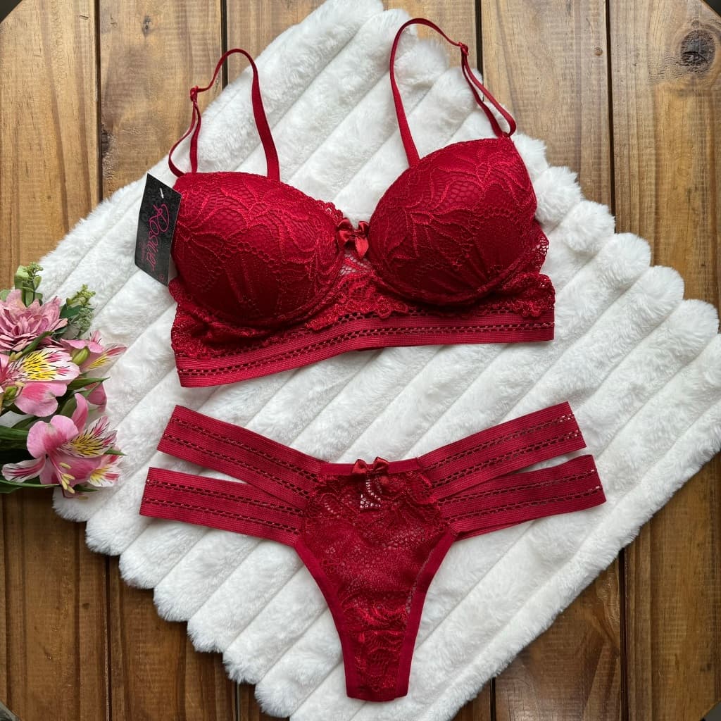 Conjunto Diva 2 Tiras Laterais Sutiã Com Calcinha Super Conforto Lingerie Roupa Cropedd