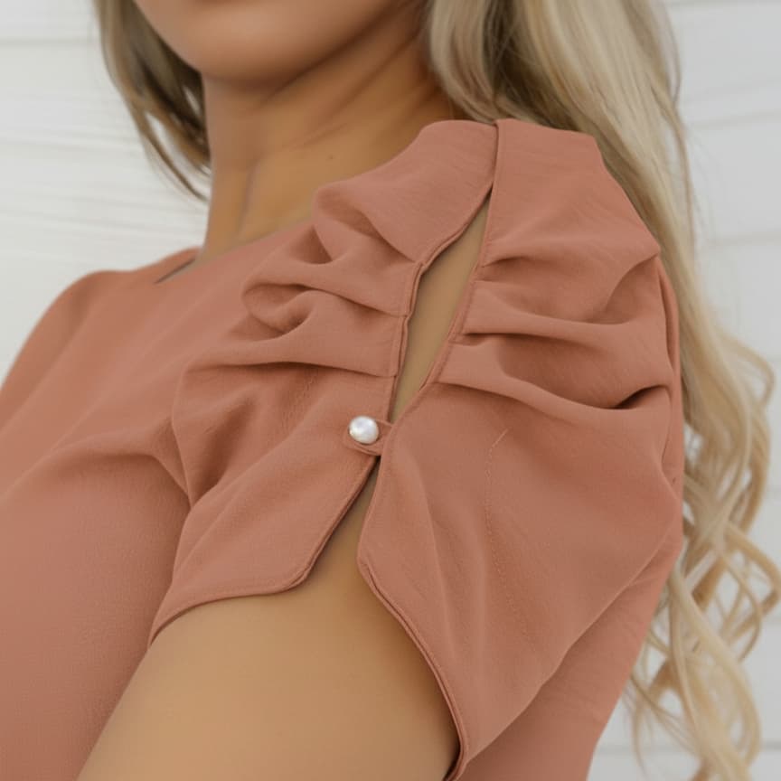 Blusa Manga Princesa Curta Elegante Tendência Moda Maior Plus Size Botão Moda Casual Tecido Dunas