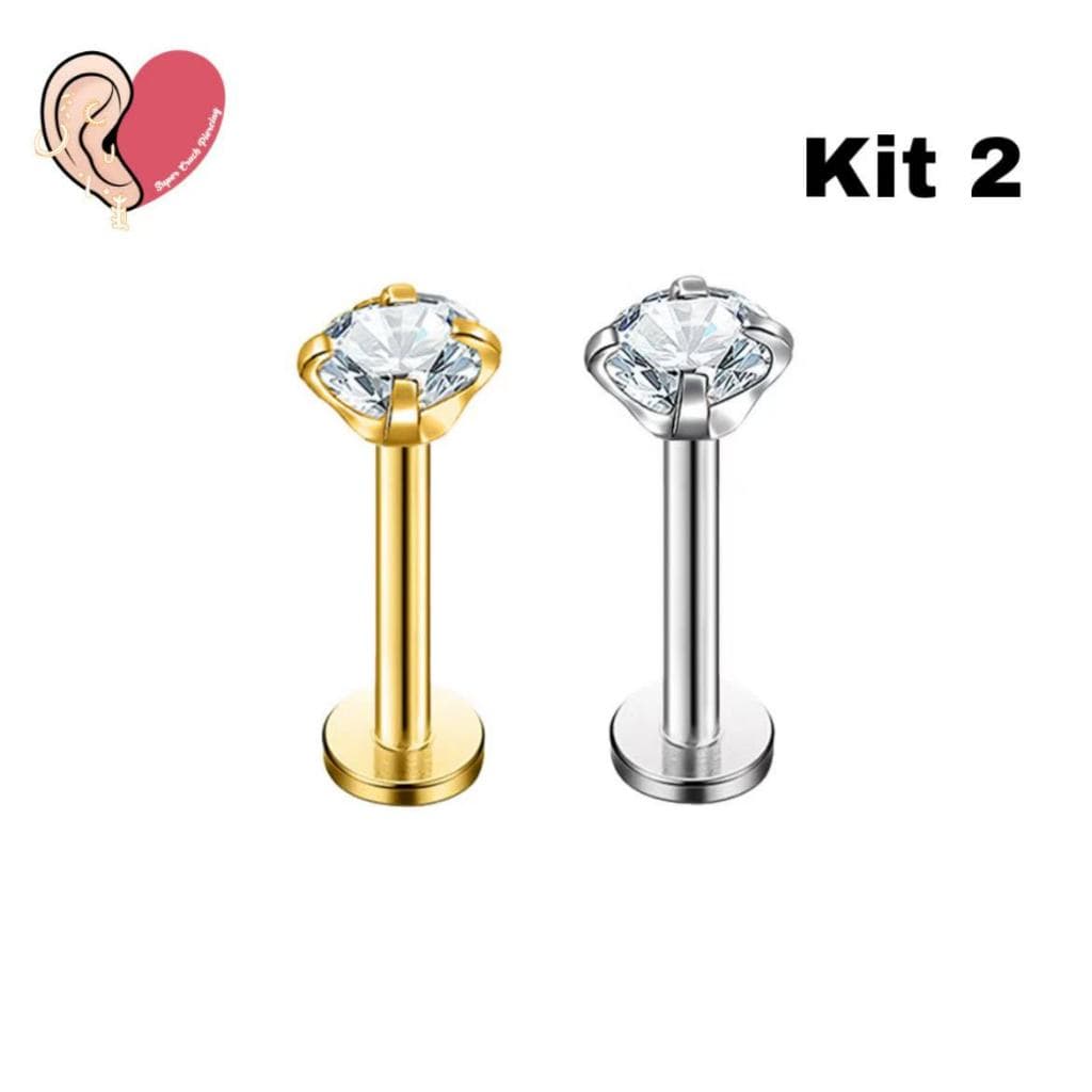 Kit 2 Piercing Labret  Ponto De Luz Helix Tragus Conch Aço Cirúrgico KA101