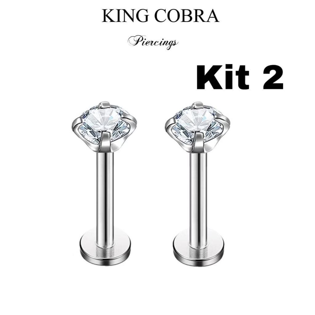 Kit 2 Piercing Labret  Ponto De Luz Helix Tragus Conch Aço Cirúrgico KA101