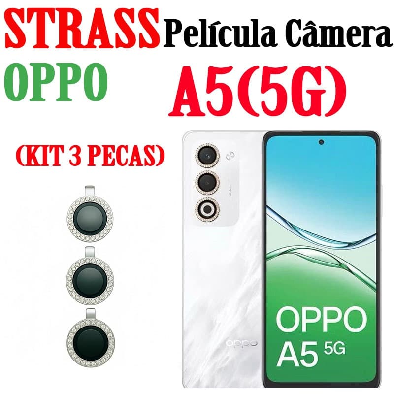 (KIT 3 PEÇAS )PELÍCULA CÂMERA DIAMANTE STRASS PARA  OPPO A5(5G)
