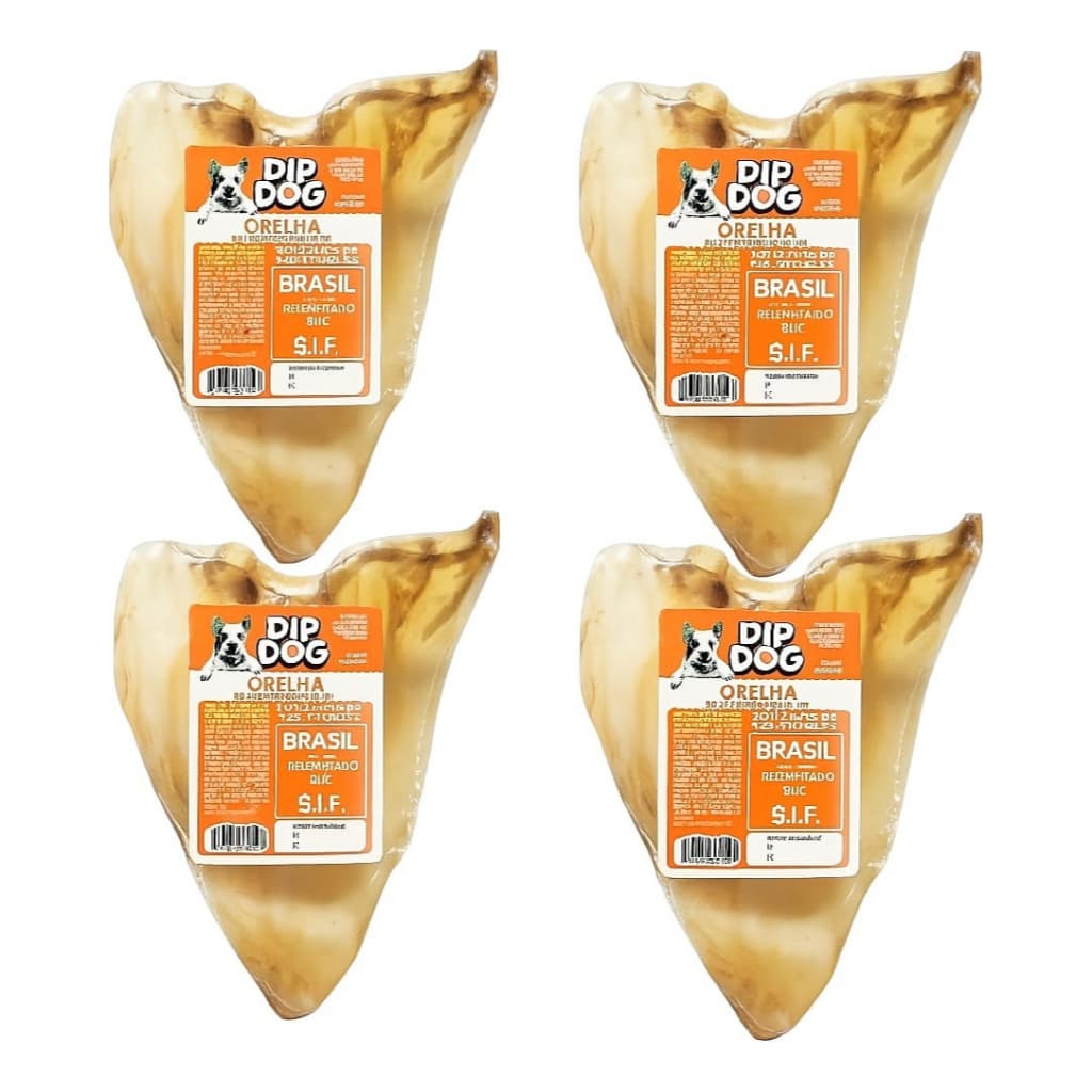 kit 4 Unidades Orelha Bovina Natural para Cães Dip Dog