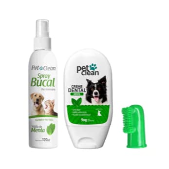 Kit Creme Dental + Spray Bucal + Escova Dedeira Pet Clean