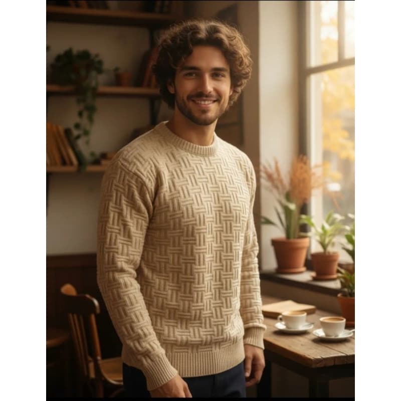 Suéter Blusa Masculina tricot Manga Longa Inverno 3D lã