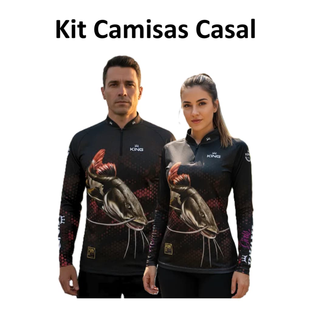 Kit de Camisa de Pesca Casal Masculina e Feminina King Pirarara com Proteção Solar
