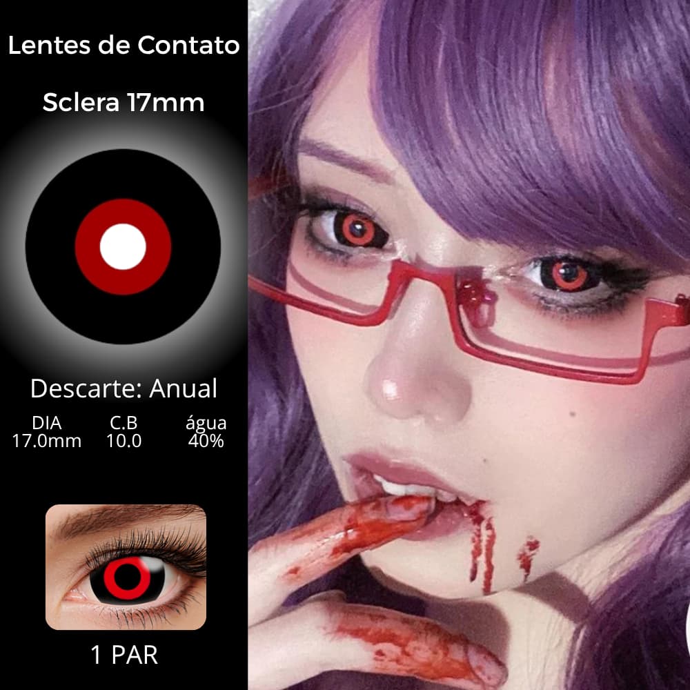 (1 par) Lentes de Contato Mini Sclera 17mm Preta Vermelha Halloween Tokyo Ghoul Jigsaw Jogos Mortais