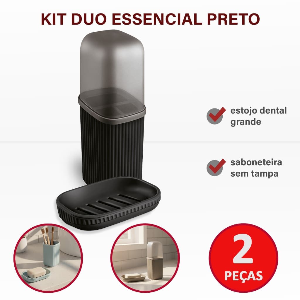 Conjunto Banheiro 2 Peças – Porta Escova com Tampa + Saboneteira |Kit Viagem| Cores Variadas |