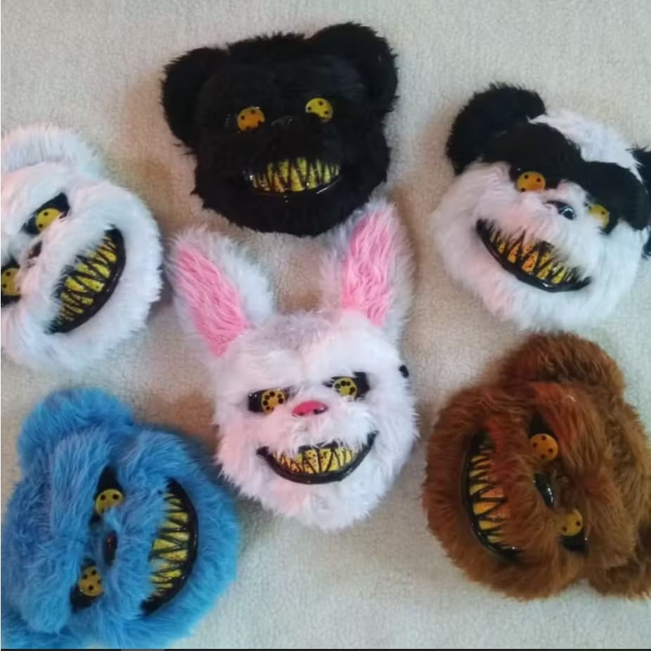 Máscara de Pelúcia com Led Urso Coelho Macaco Assustador Halloween Festas Fantasias Dia das Bruxas