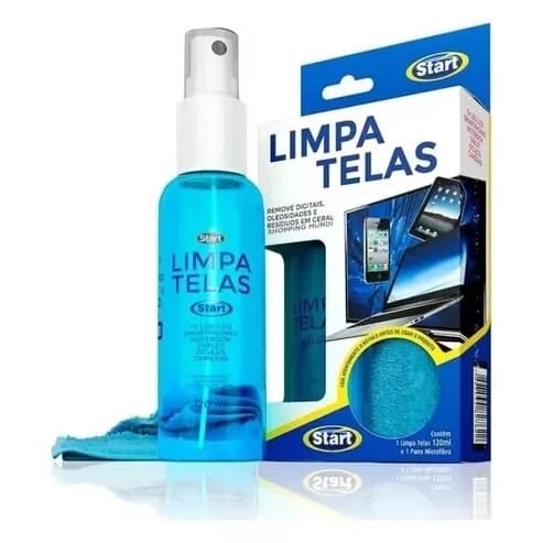 Kit Limpa Telas 120ml Pano Microfibra 22x25cm Remove Marcas Digitais Oleosidade Start