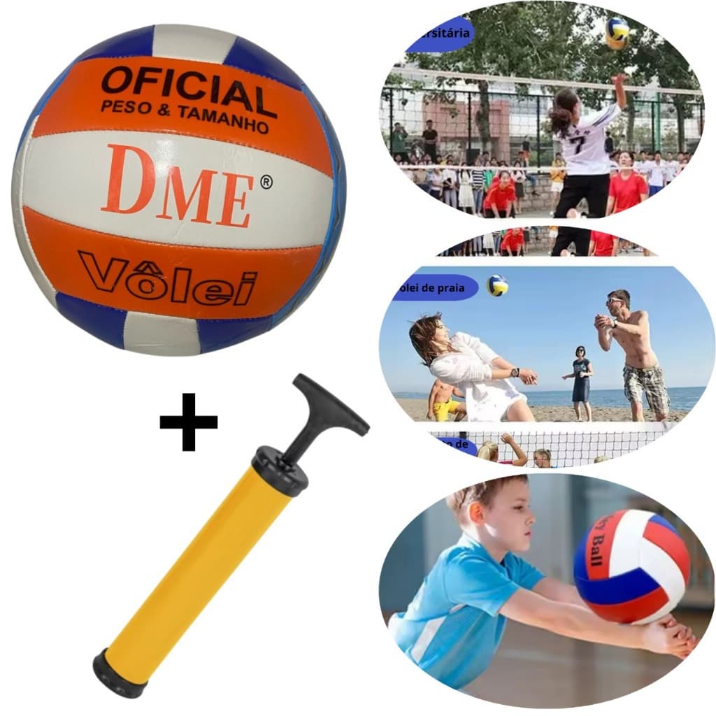 Kit Bola de Vôlei Tamanho 5 + Bomba de Ar Manual Completo para Praia, Quadra e Treino Ideal para Lazer e Presente