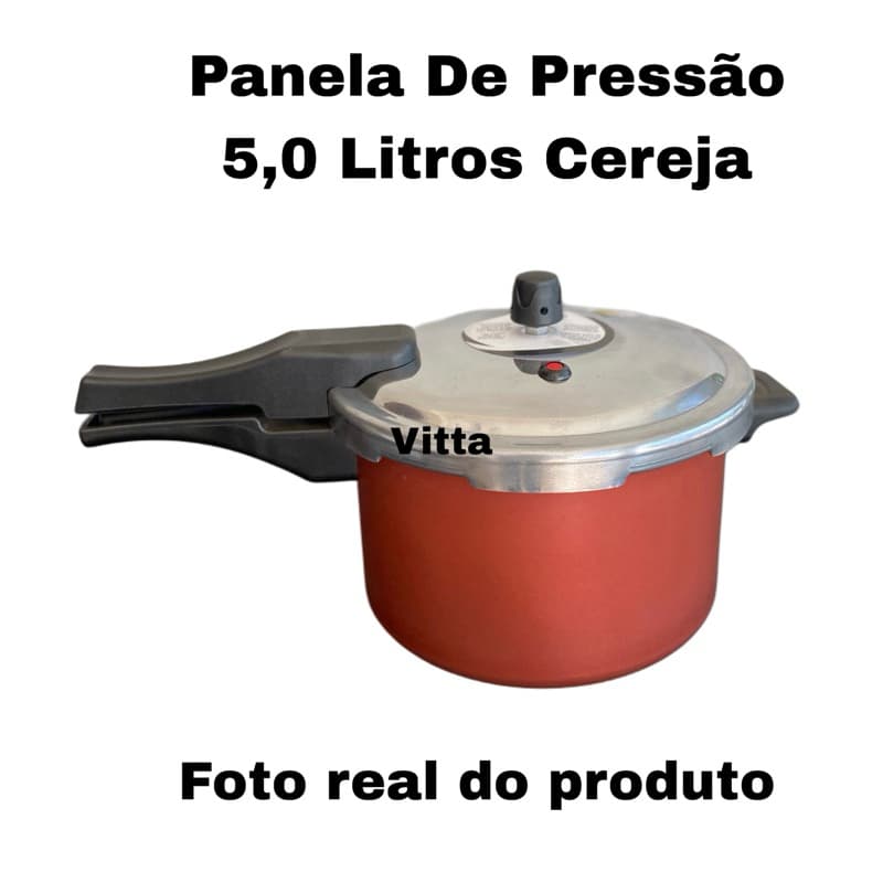 PANELA DE PRESSÃO 5,0 LITROS - FECHAMENTO EXTERNO - CEREJA TEFLON
