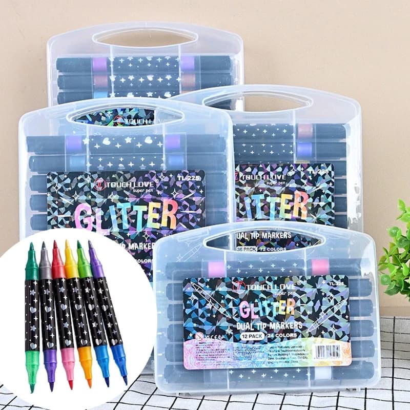 Caneta Marcadora acrílica Glitter Metalizada Ponta Dupla para Colorir Brilhante 24/48/72/96 Cores
